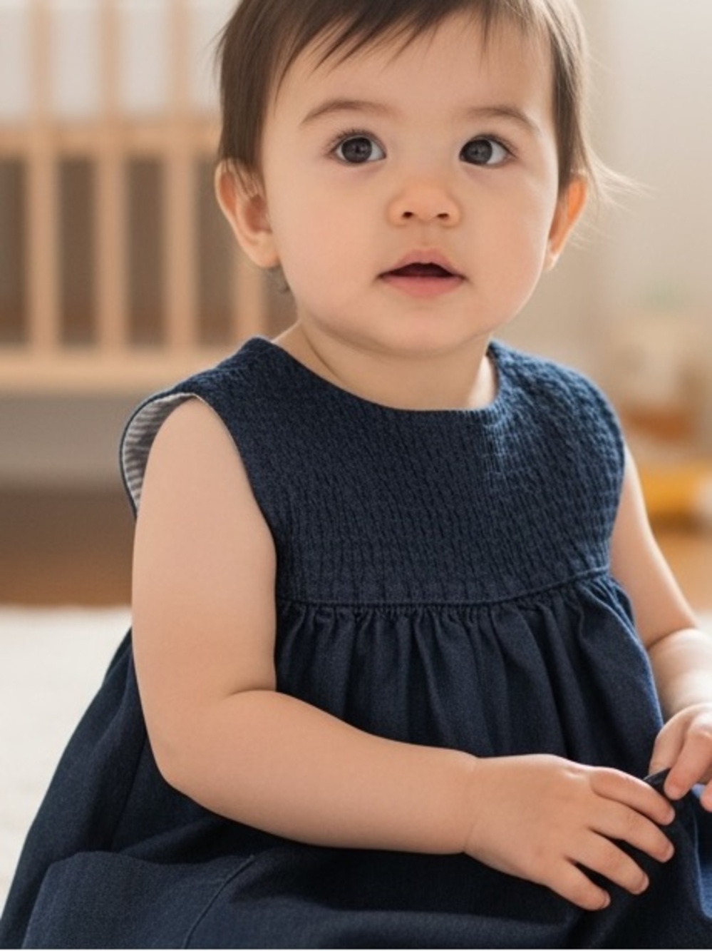 Jacadi Chamberey Two Tone Denim Baby Girl Dress 6 Months